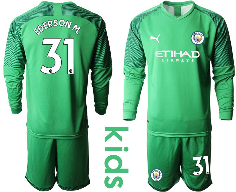 Youth 2019-2020 club Manchester City green goalkeeper long sleeve #31 Soccer Jerseys->customized soccer jersey->Custom Jersey